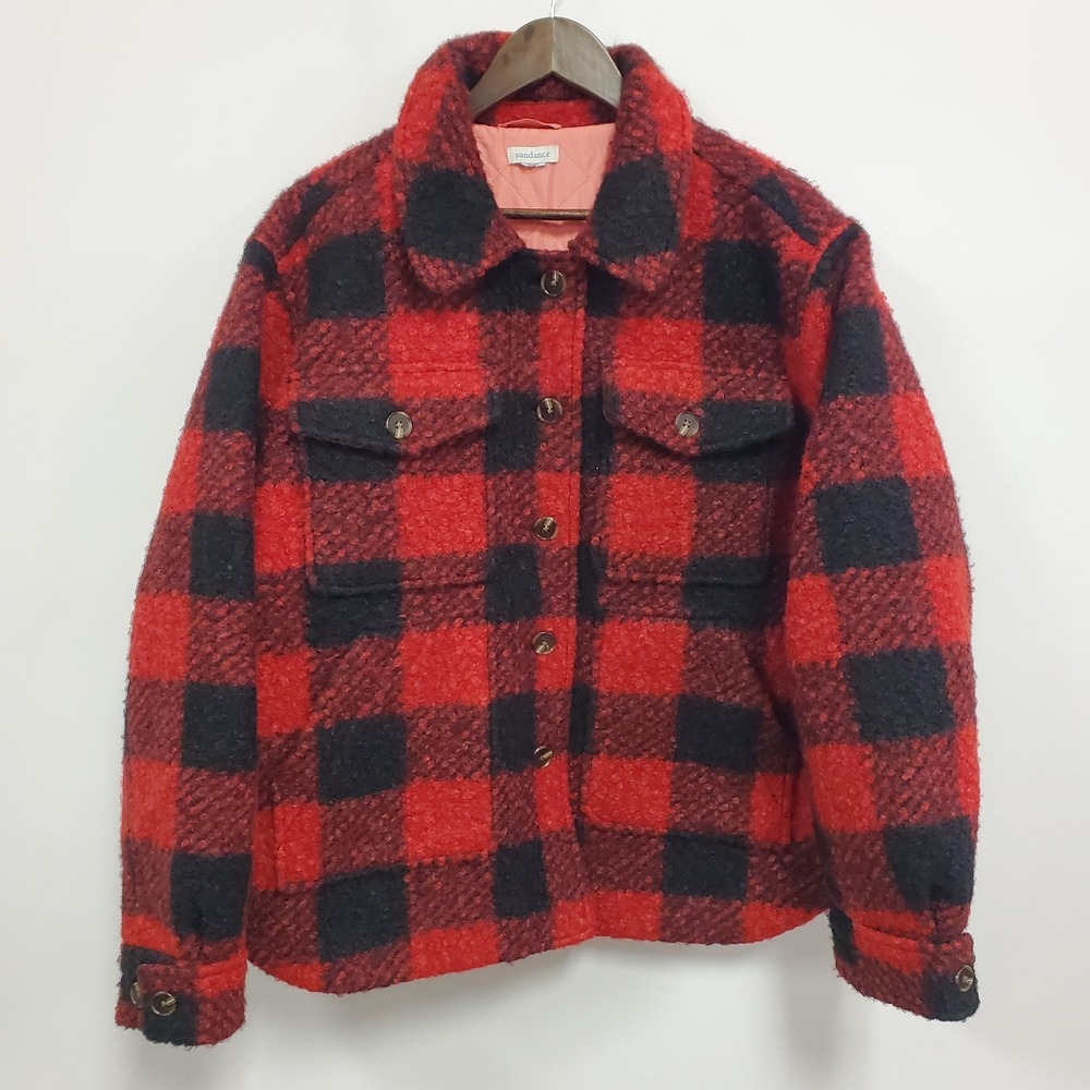 Sundance Womens Buffalo Plaid Chunky Sherpa Coat Size 2X‎ Red Outdoor Winter